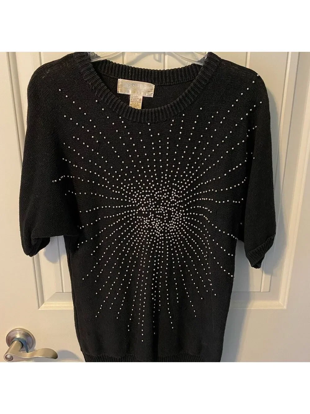 Western Connection - ladies black beaded small sweater. Ramie and Cotton